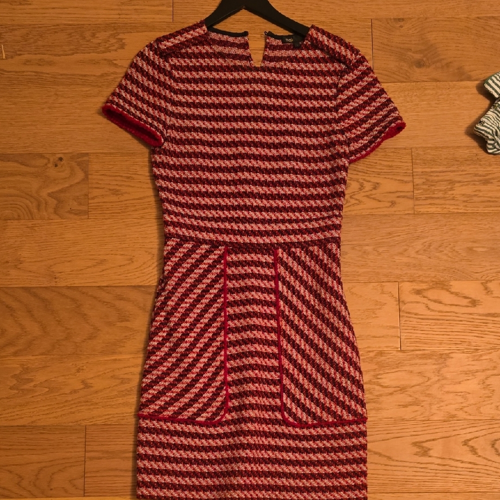 Maje Red and Black Striped Midi Dress